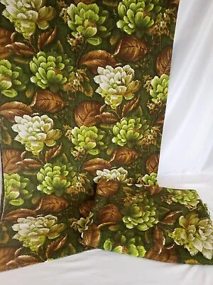 £8.99 • Buy Vintage 60s 70s Curtains Brown Green Bold Floral Design Approx 62 W X 81  D