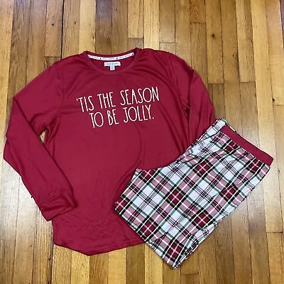 Rae Dunn Christmas Pajamas Mens Large Tis The Season To Be Jolly Red Plaid • $9.37