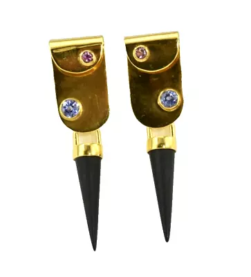 14K Gold Handmade Earrings NATURAL Tourmaline Tanzanite & Black Onyx • $488