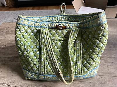 Vera Bradley Purse Apple Green Daisy Villager Floral Paisley Retired Cotton Tote • $12