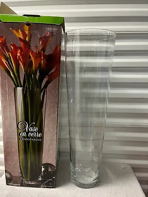 Vintage Large Clear Crackle Glass Cylinder Vase 27.5  • $45.50