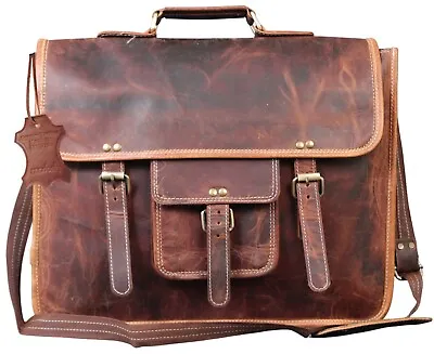 Genuine Leather Briefcase Brown Laptop Messenger Crossbody Bag Office Satchel • $100