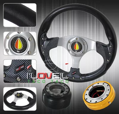 90-93 Integra Da9 Carbon Fiber Trim Steering Wheel + Hub Adapter Combo Kit +Horn • $53.99