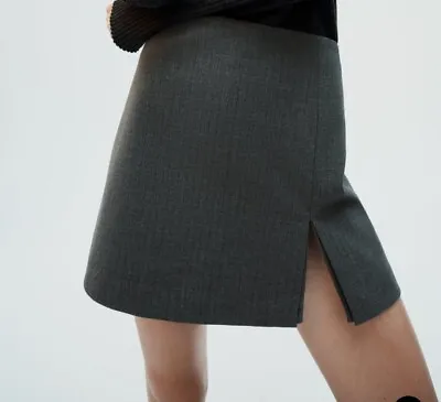 Zara NWT Slit Skort Charcoal Grey With Slide Zipper Size XS 🩶 • $31.99