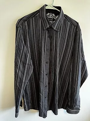 Zagiri Men’s Long Sleeve Flip Cuff Button Up Casual Striped Black Shirt! Large • $19