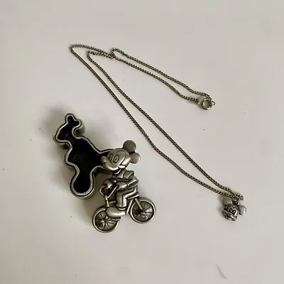 Vintage Mickey Mouse Pewter Necklace Earrings Brooch Pin Set • $21.95