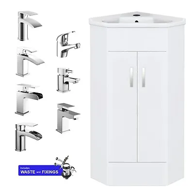 Bathroom Corner Vanity Unit With Basin Sink 550mm Two Door Cabinet Gloss White • £144.95