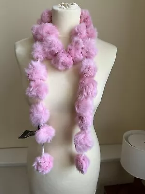 Codello Long Real Rabbit Fur Scarf Choker Collar Pompoms New Pink • $16