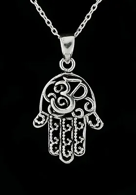 925 Sterling Silver Hamsa Hand Of Fatima Pendant Necklace Evil Eye Spiritual • £12.25