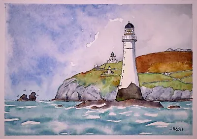 An Original Watercolour Painting Of Chicken Rock Lighthouse Isle Of Man. • £10
