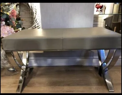 Designer Libra Interiors Leather &chrome Bench  Hallway Seat Stool RRP £980 • £365