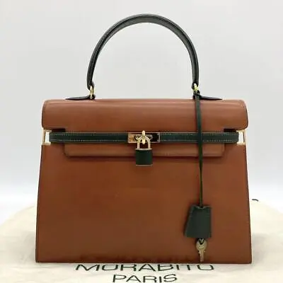 MORABITO Handbag Brown Green Leather From Japan • $800