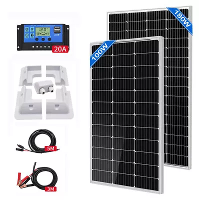 100W 180W 200W 12V Solar Panel Kit With Mounting Brackets Caravan RV Camper Van • £47.99