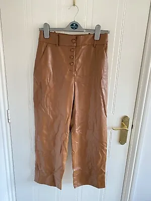 Zara Brown Faux Leather Cropped Trousers New Size UK M • £11.91