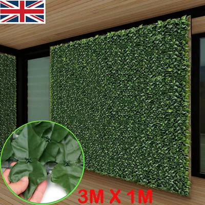 3M Roll Artificial Hedge Garden Fake Ivy Leaf Privacy Fence Screening Wall Panel • £13.99