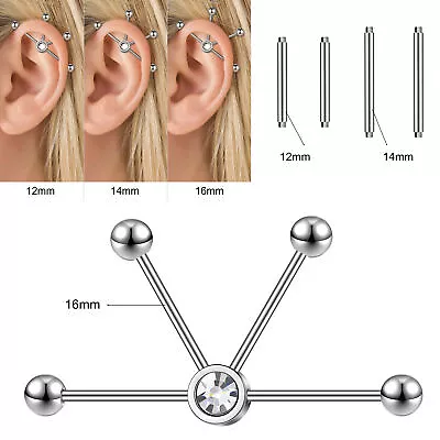 1Pc 14G Stainless Steel Long Industrial Piercing Crystal Barbell Earring Jewelry • $4.99