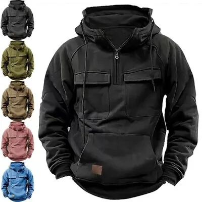 Men Sherpa Trucker Jacket 5 Pocket Cotton Cargo Work Lapel Collar Winter Coat • $18.04