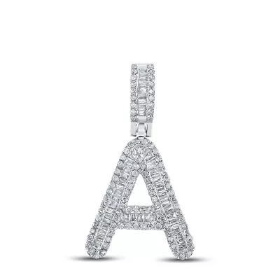 10kt White Gold Mens Baguette Diamond A Initial Letter Pendant 1/2 Cttw • $424.78