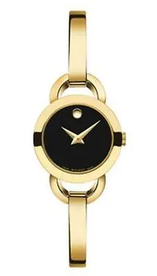 Movado Rondiro Black Dial Yellow Gold PVD Ladies Watch - 606888 • $359.86