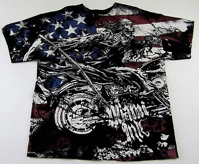 Miami Ink Tattoo American Flag Skeleton Riding Motorcycle T Shirt Size XL • $24.99