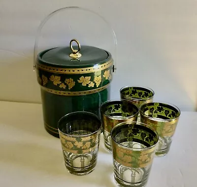 Cera Glassware Set Of 5 Golden Grapes Lowball Glasses With Matching Ice Bucket • $24.98