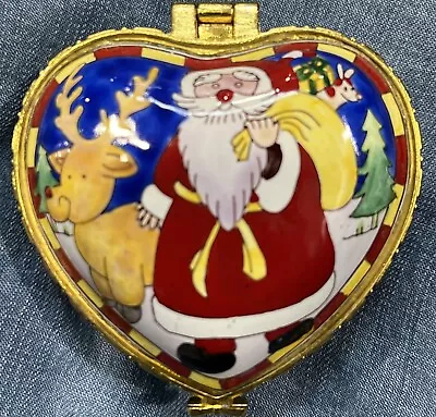 Signed Kelvin Chen Heart Shaped Trinket Box 2005 # 104 Santa Reindeer Christmas • $18.88