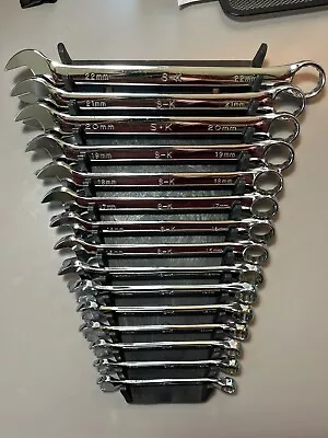 SK Tools 15pc Metric SuperKrome Comb. Wrench Set 8-22mm W/S-K Tool Holder NICE ! • $129.95