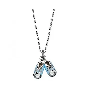 Baby Boy Blue Enamel Baby Booties D For Diamond Sterling Silver Necklace • £16.99