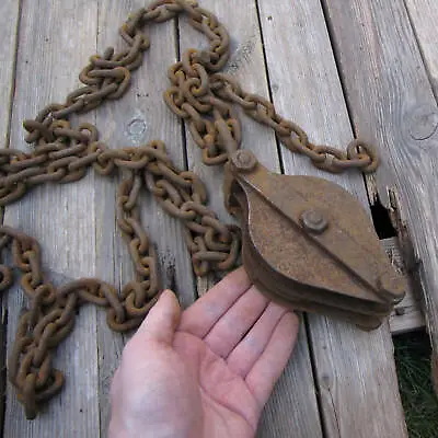 Old Decorative Iron Pulley With Chain / Block And Tackle • £49.99