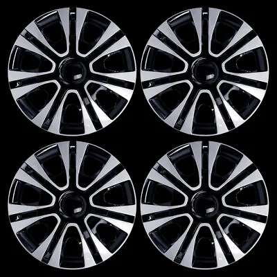 15  Set Of 4 Black Silver Wheel Covers Snap On Hub Caps Fit R15 Tire & Steel Rim • $42.99