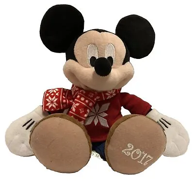 Disney Store 2017 Mickey Mouse Winter Scarf And Snowflake Sweater Plush 13  • $9.95