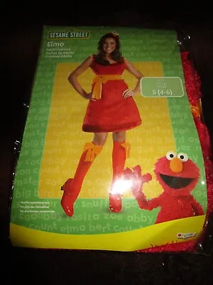 New Sesame Street Elmo Costume Adult Women Size S 4-6 Dress Stockings Headpiece • $39.99
