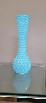 Diamond Point Tall Blue Milk Glass Vase . Vtg. 12  Tall.  • $80