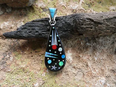 Galaxy Night Stars Planets Micro Inlay Gemstone Sterling Silver 925 Pendant L89 • $69.95