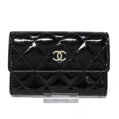 Auth CHANEL Matelasse - Black Patent Leather Business Card Holder • $245