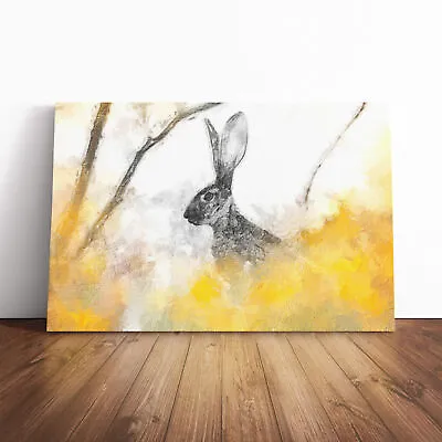 The Alert Hare In Yellow Canvas Wall Art Print Framed Picture Decor Living Room • £24.95