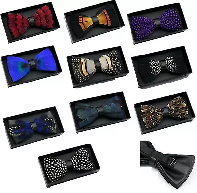 £8.99 • Buy Luxury MENS BOYS PRE-TIED FEATHER BOW TIE CLIP Gift Box