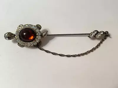 Turtle Jelly Belly Rhinestone Stick Pin Brooch Vintage Jewelry Hat Pin Lapel #99 • $19.95