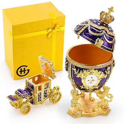 Royal Imperial Purple Faberge Egg Replica: Large 6.6 Inch + Carriage By Vtry • $69.95