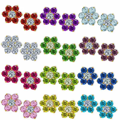 12 Month Birthstones Flower Stud Screw Back Earrings 14K Solid YG Manmade Stones • $45.99