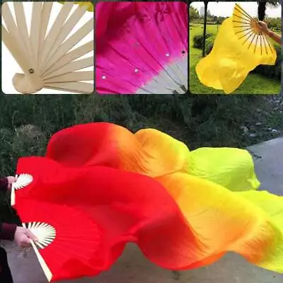 £10.89 • Buy 2PCS Tie-dyed Belly Dancing  Fan Veils For Women Long Silk Fan Bamboo Fans Stage