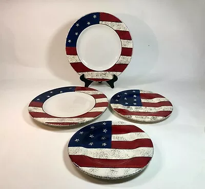 WARREN KIMBLE Colonial By Sakura American Flag 2 Dinner And 2 Salad Plates • $32.50