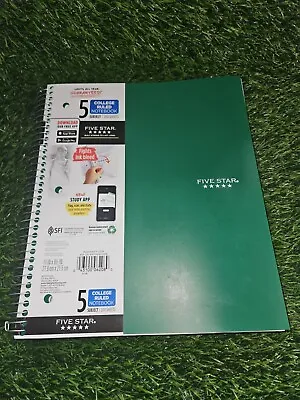 Five Star Wire Bound Notebook 5 Subject 200 Sheets College Ruled 11X8.5 In Green • $14.48