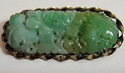 Vintage Green Jadeite Jade Carved Flower Brooch On Vermeil Mount Gold On Silver • $270