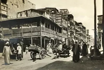 Vintage Photo Port Said Egypt Native Quarter People Buildings Street Carts • £6.99