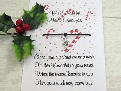 Christmas Wish Bracelet Merry Christmas Candy Cane Card Candy Cane Charm Xmas • £3.45