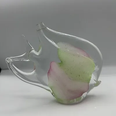 Flawed Murano Hand Blown Art Glass Pink Green Tropical Angel Fish Figurine • $18.84