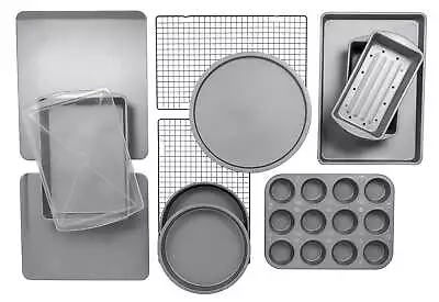 BakerEze 12-Piece Nonstick Steel Bakeware Set Cookie Pan Set Gray • $36.97