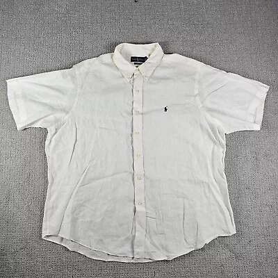 Polo Ralph Lauren Shirt Mens Medium White Button Up Short Sleeve 100% Linen • $29.99