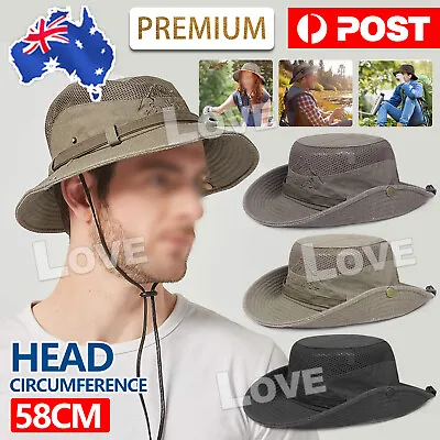 Men Cotton Embroidery Hat Sun Protection Wide Brim Foldable Boonie Bucket Hat AU • $11.85